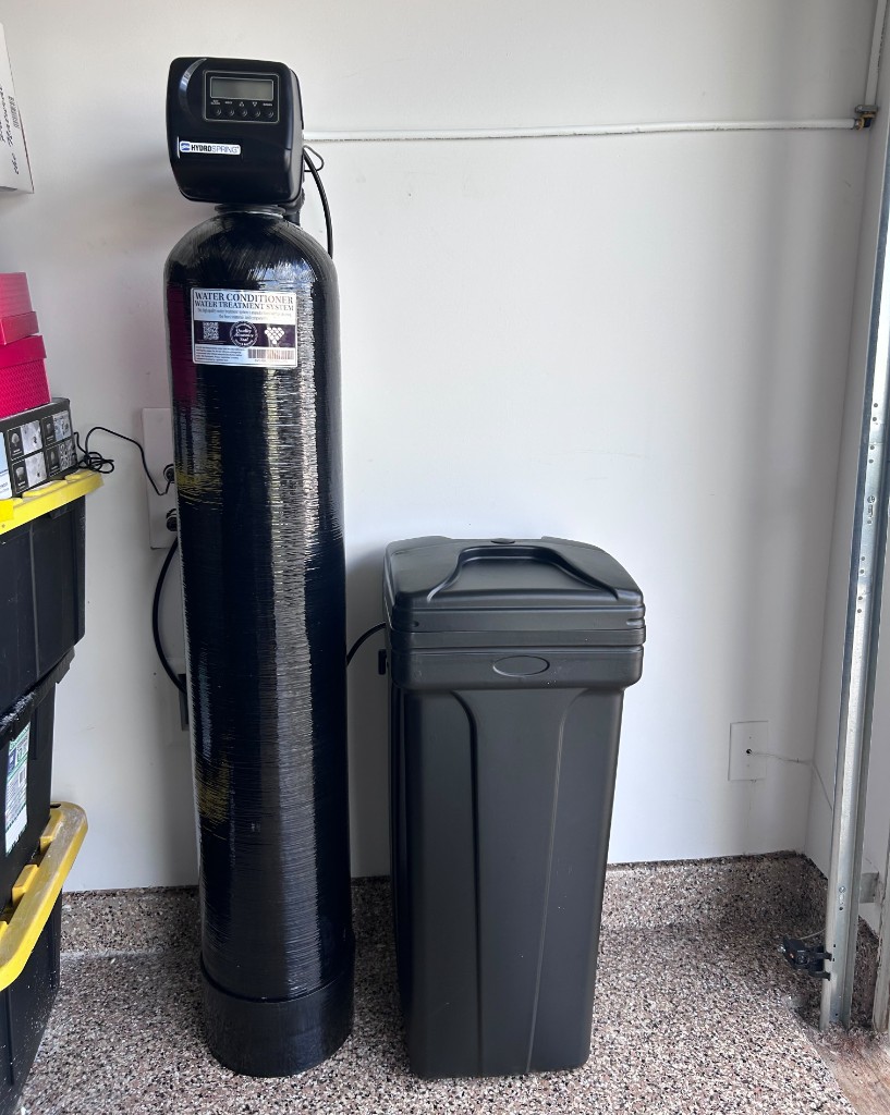 HydroSpring water softener in garage